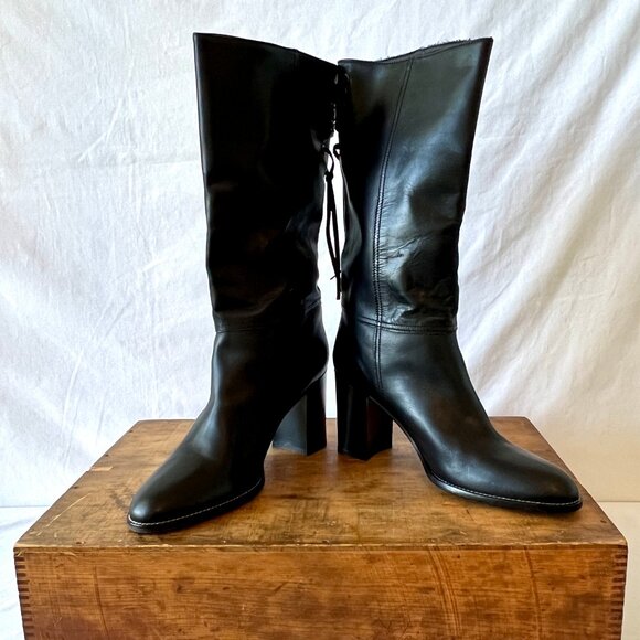 Coach Coty Boots, Black Leather Back Laces, Mid-Calf Size 10, Made in Italy EC - Picture 4 of 11
